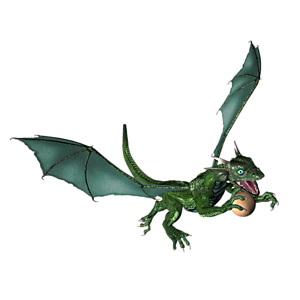 <b>GrünBlauischXoxxie</b> ist ein Drachenkind. Nun ist der richtige Moment, dem Kleinen Fliegen, Feuerspucken usw. beizubringen.